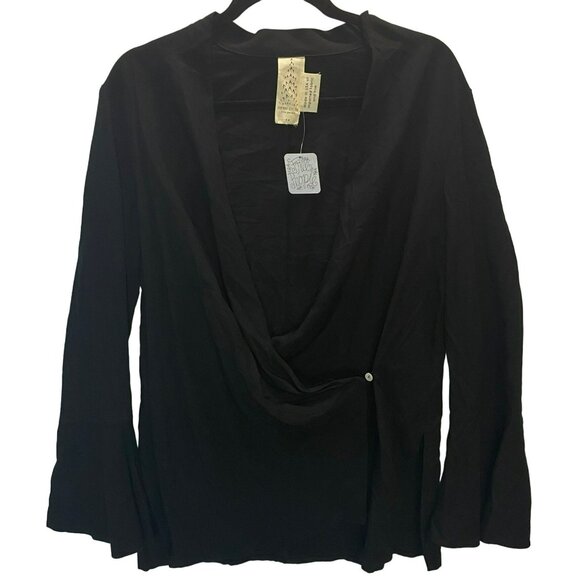 Free People Tops - Free People Black Wrap Shirt Top Long Bell Sleeves Button Boho Size S NWT $108